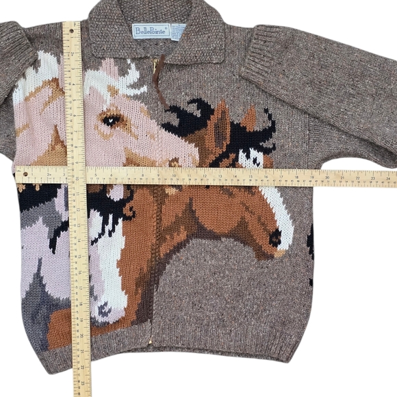 *VTG* BELLE POINTE Knit Horse Sweater, Vintage Horse Zip Up Sweater (3 HOLES) - Picture 4 of 14